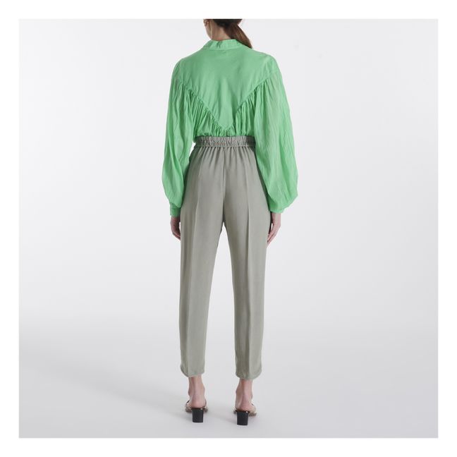 Pantalon Cupro Taille Elastiquée | Vert de gris