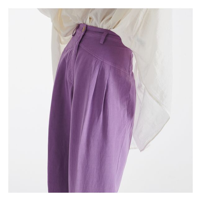 Linen Blend Crepe Pleated Trousers Mauve