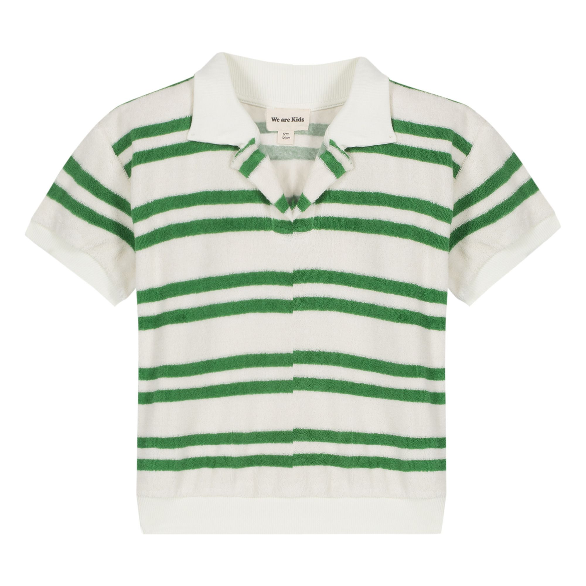 Leonard Organic Cotton Striped Terry Cloth Polo Shirt Green- Product image n°0