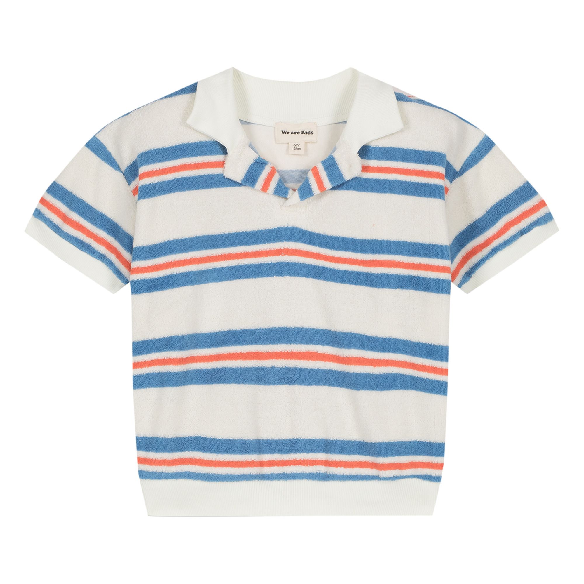 Leonard Organic Cotton Striped Terry Cloth Polo Shirt Blue- Product image n°0