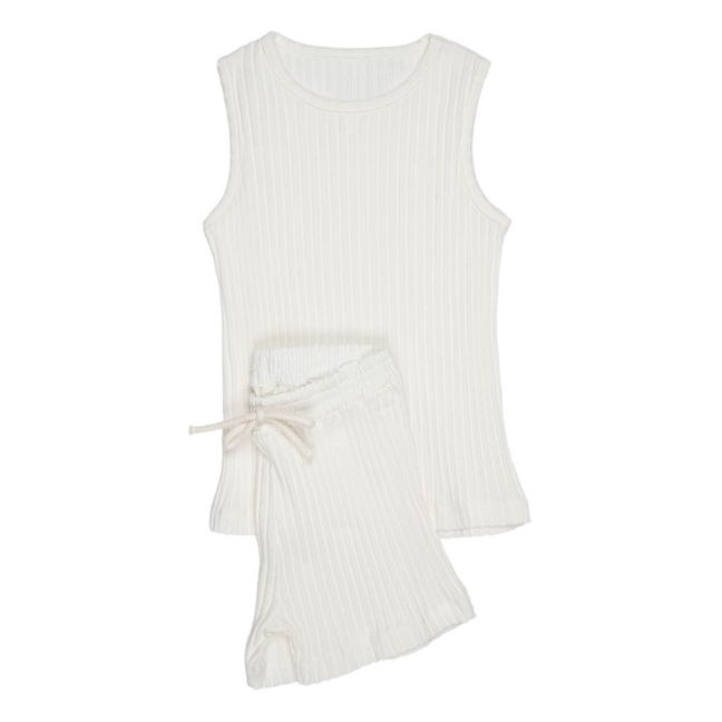 Organic Cotton Ribbed Pyjama Set Bianco