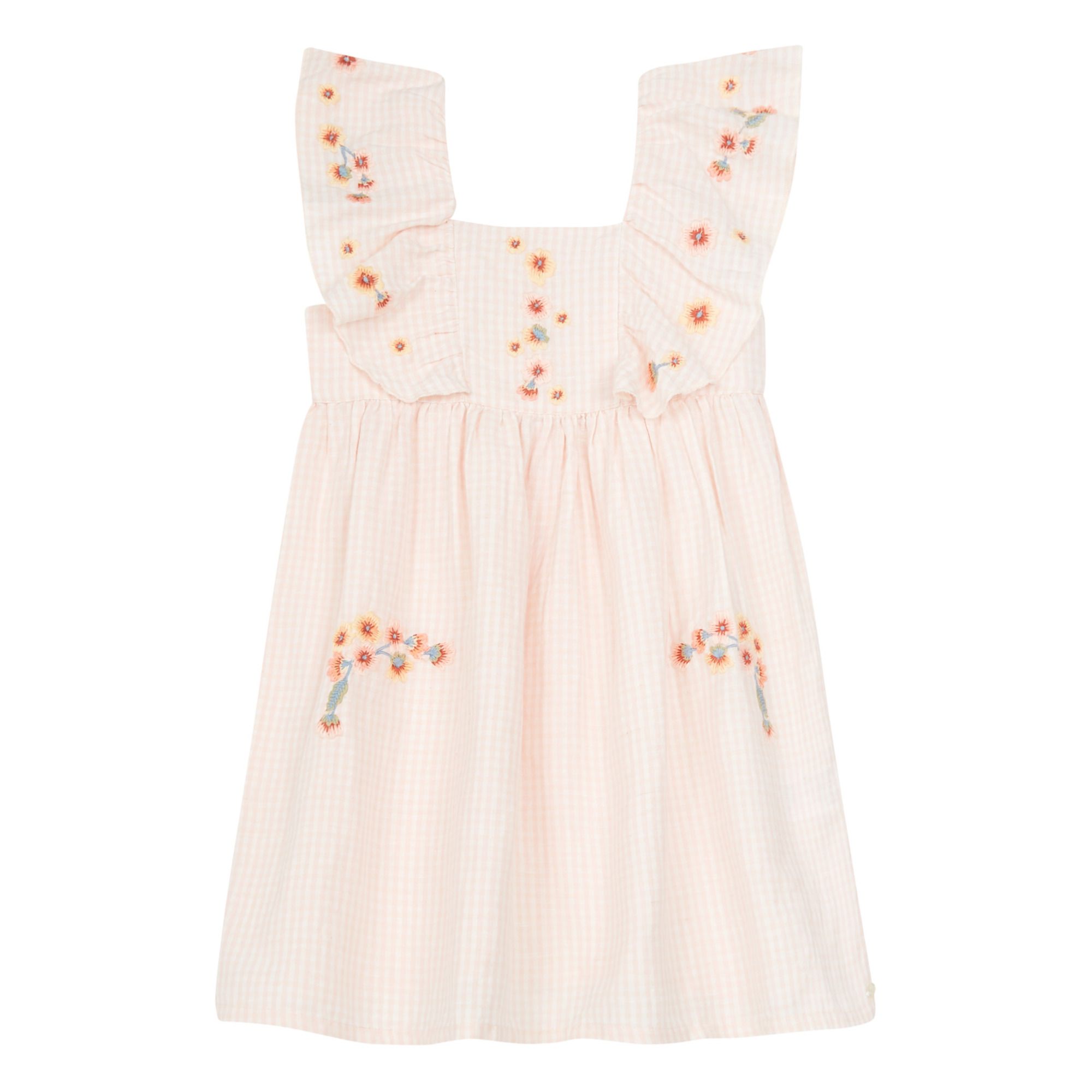 Tartine et Chocolat - Robe Coton et Lin Vichy Brodée - Fille - Rose pâle