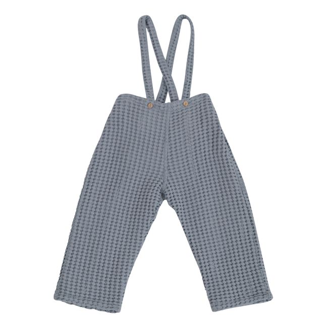 Elder Organic Cotton Waffle Suspender Trousers Azul Gris