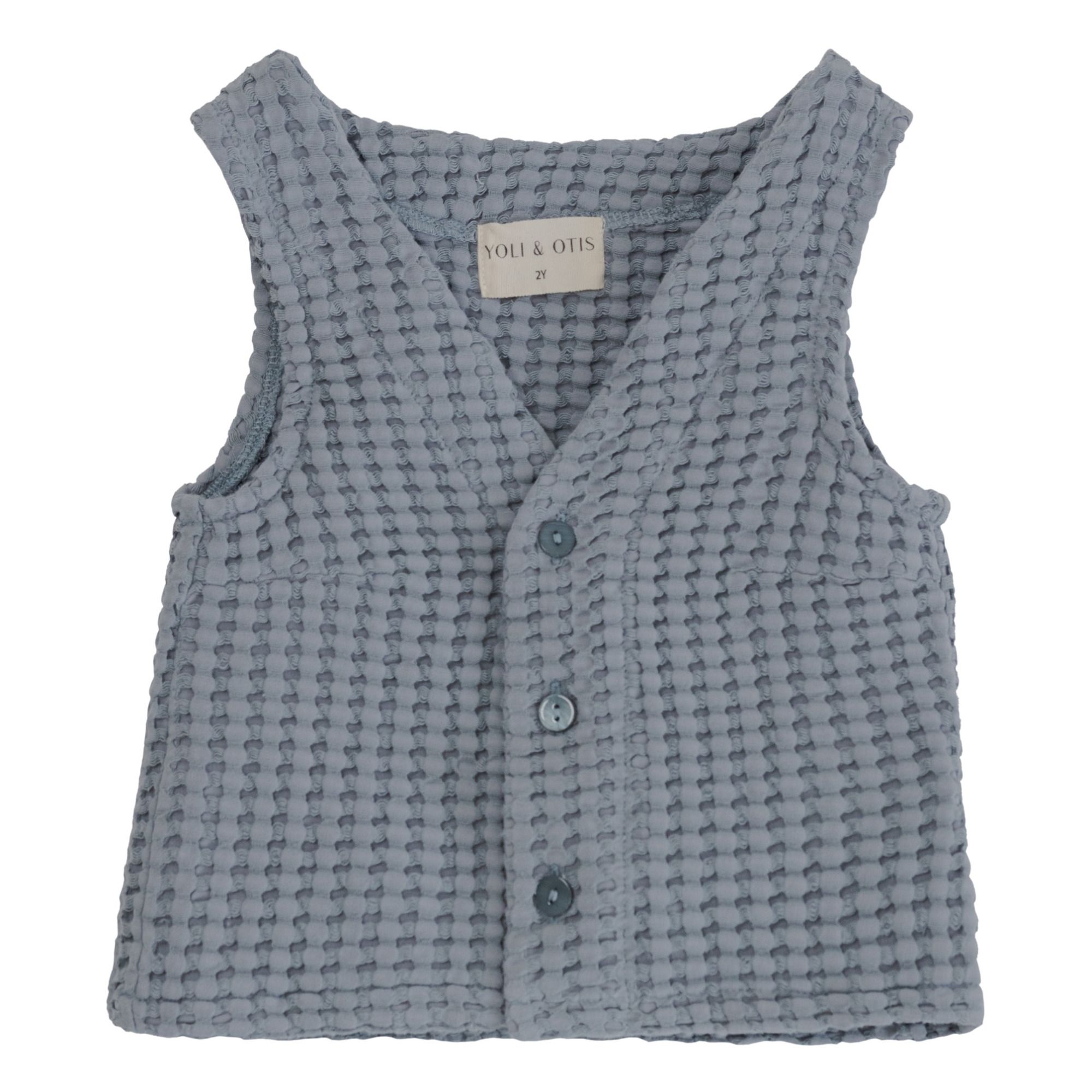 Yoli & Otis - Gilet sans Manches Coton Bio Gaufré Birkir - Fille - Bleu gris