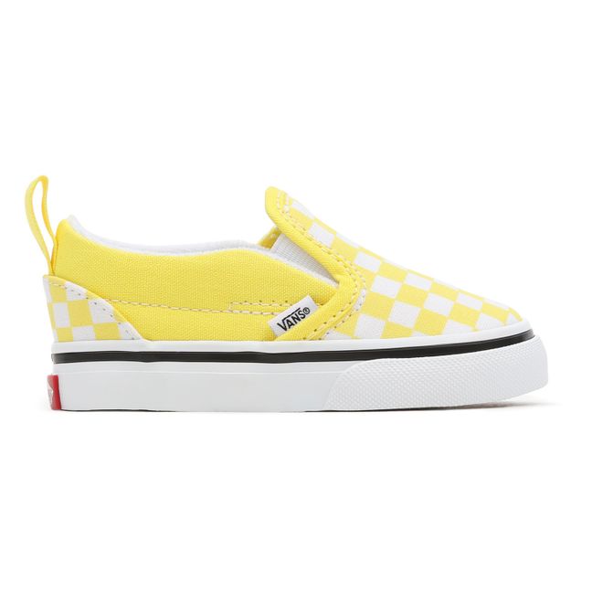 yellow vans checkered slip ons