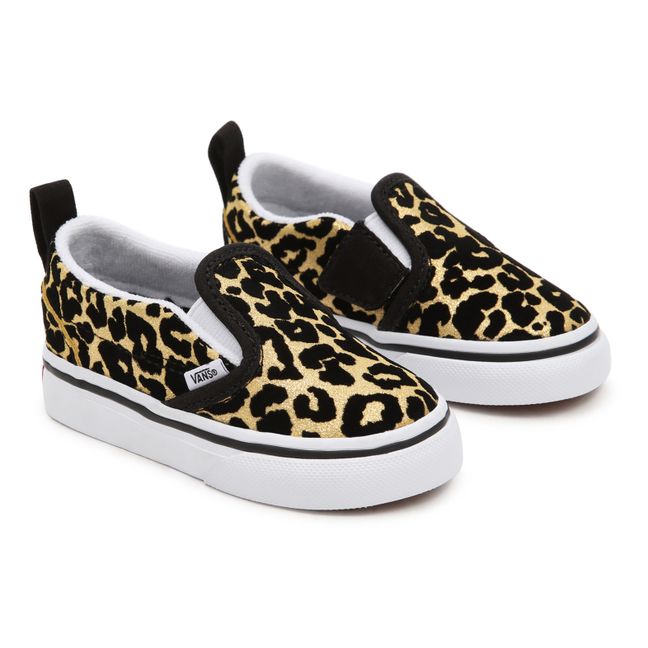 Leopard Print Velcro Slip-On Shoes  Black