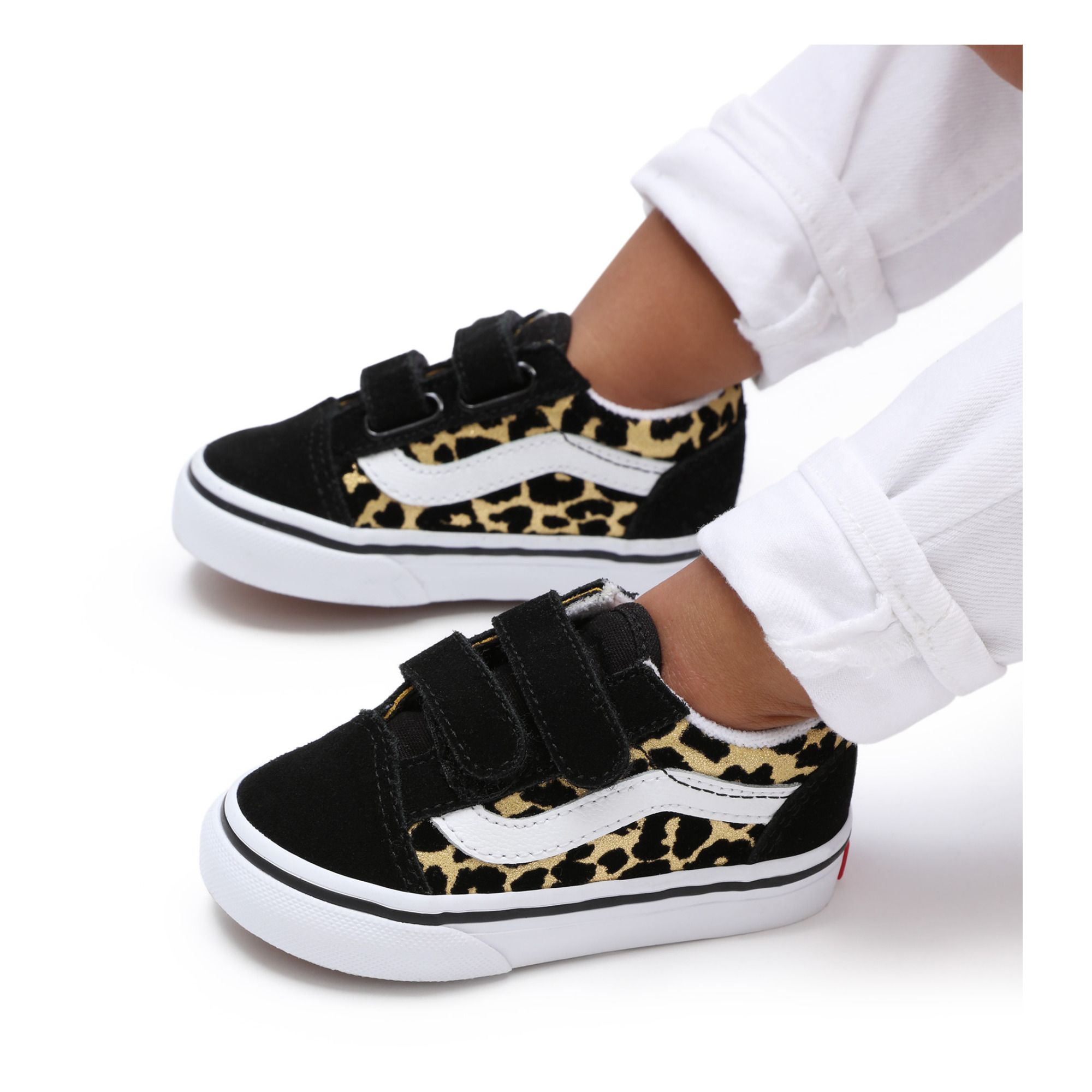 Old Skool Leopard Print Velcro Sneakers Black هدايا اطفال بنات