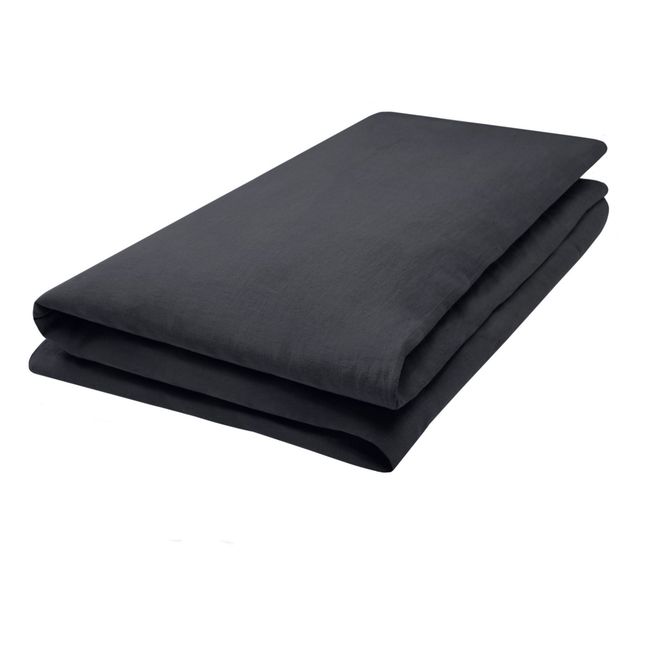 Bettdeckenbezug aus vorgewaschenem Leinen | Schwarz