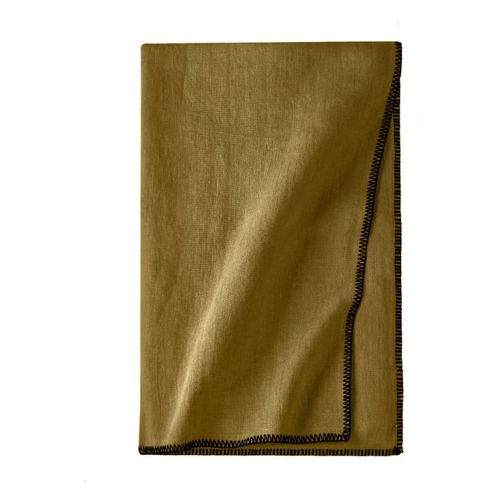 Overlocked Hem Washed Linen Tablecloth | Olive- Product image n°0
