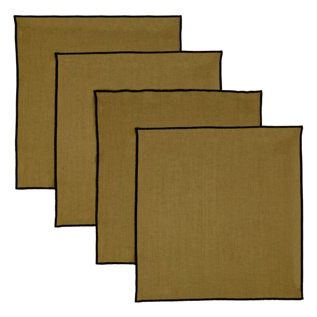 Overlocked Hem Washed Linen Napkins - Set of 4 | Olive