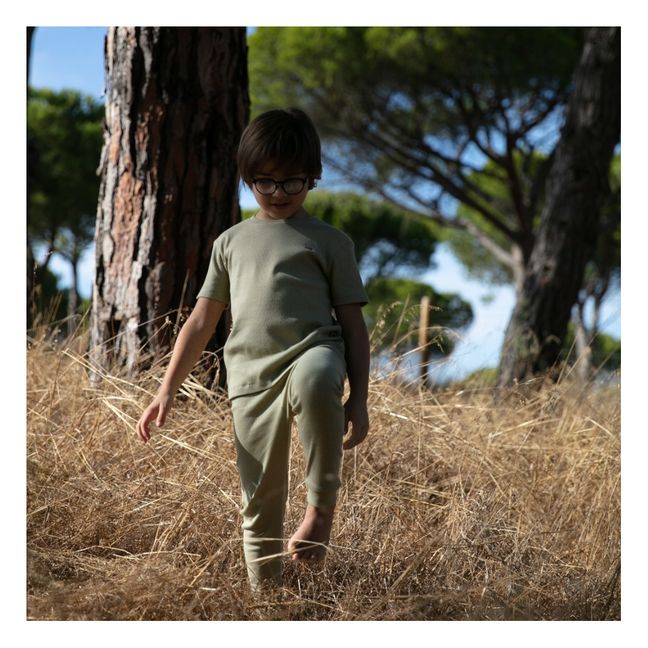 Garçon Striped Organic Cotton Pyjama Set | Olive green