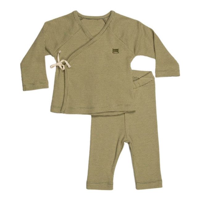 Pyjama-Set gestreift aus Bio-Baumwolle Grünolive