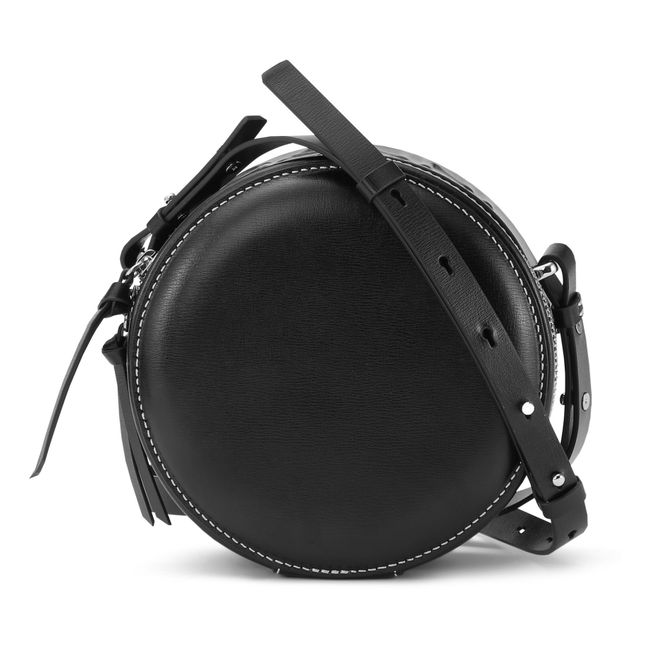Round Recycled Leather Bag Negro