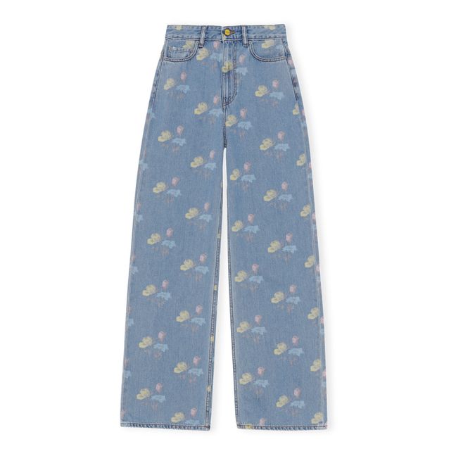 Organic Cotton Floral Print Jeans Blu