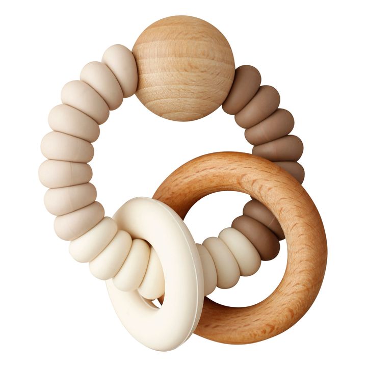 Dany Silicone and Wood Teething Ring Marron glac- Product image n°0