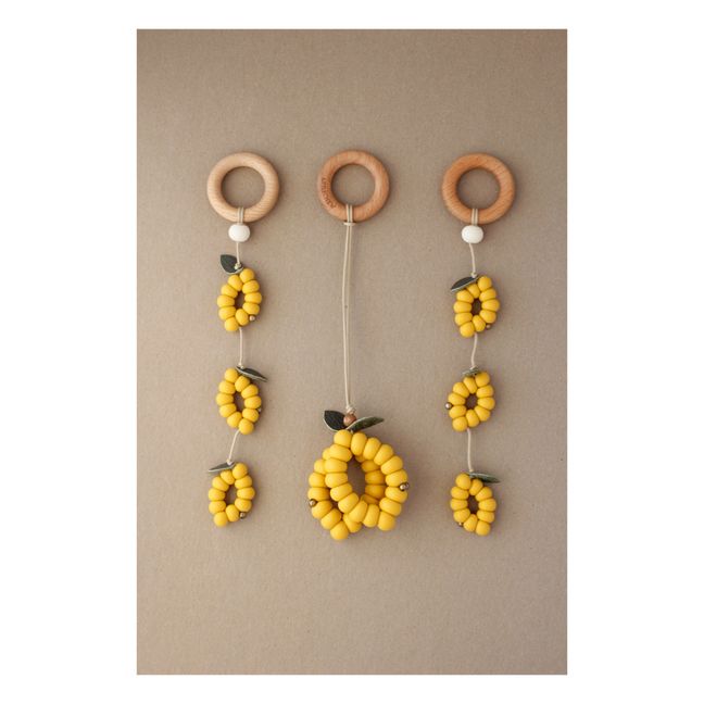 Silicone and Wood Hanging Decorations - Set of 3 Lemon yellow