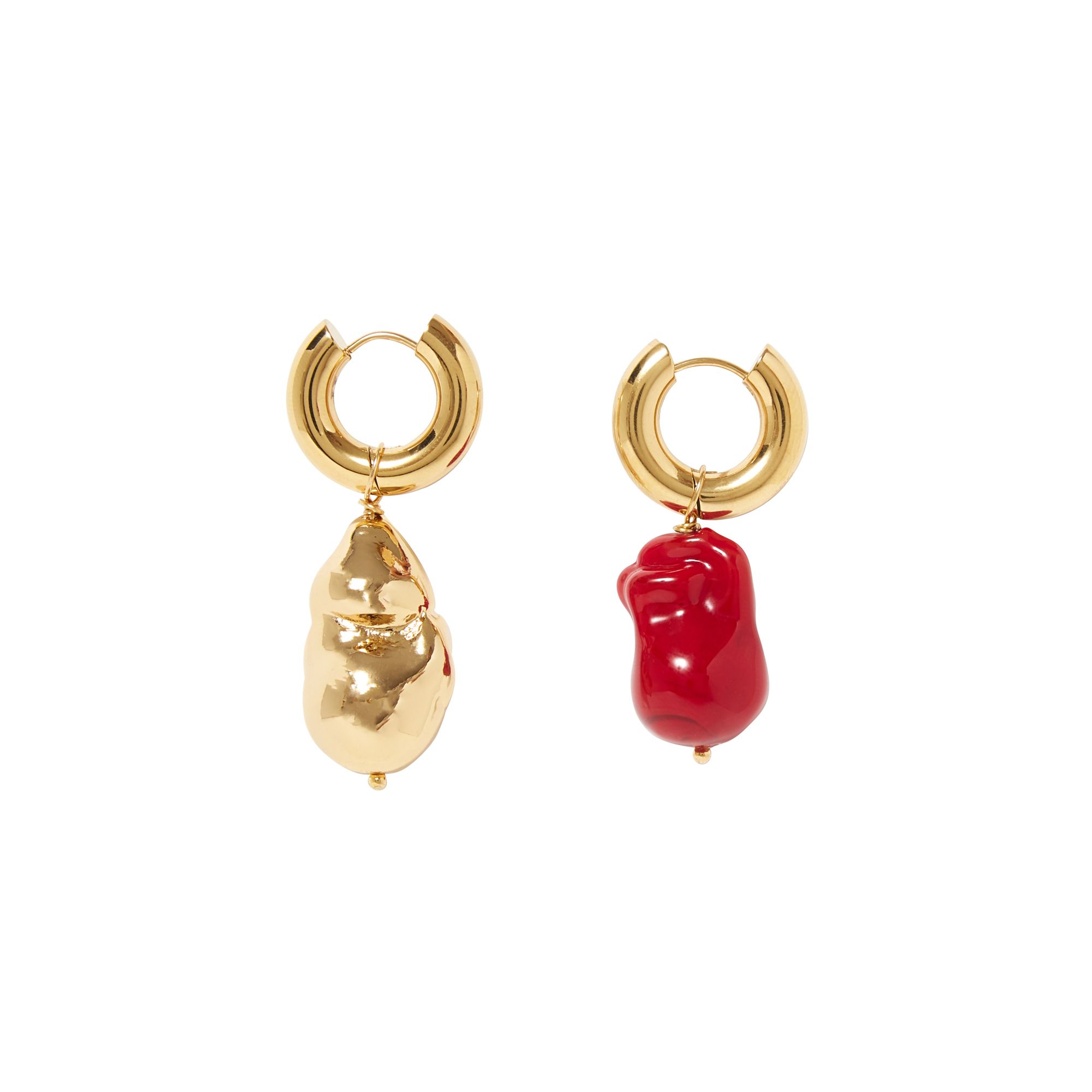Timeless Pearly - Boucles d'Oreilles Dépareillées Perles Bicolores - Femme - Rouge