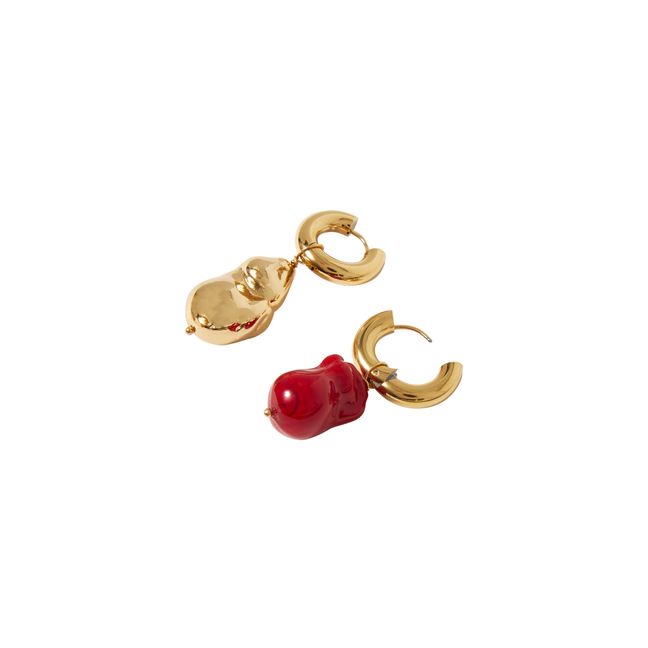Boucles d'Oreilles Dépareillées Perles Bicolores Rouge
