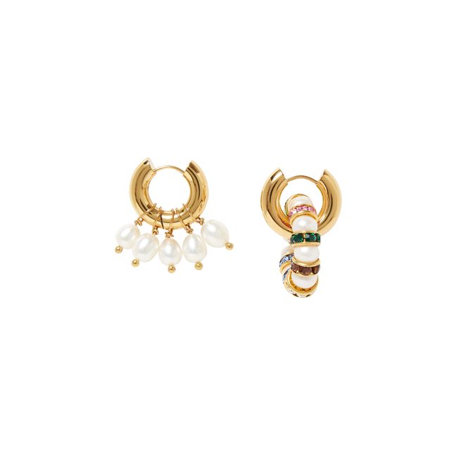 Boucles d'Oreilles Dépareillées Strass et Perles | Multicolore