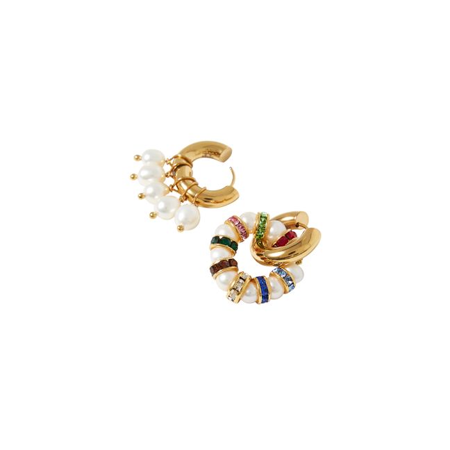 Ohrringe asymmetrisch Strass und Perlen | Bunt