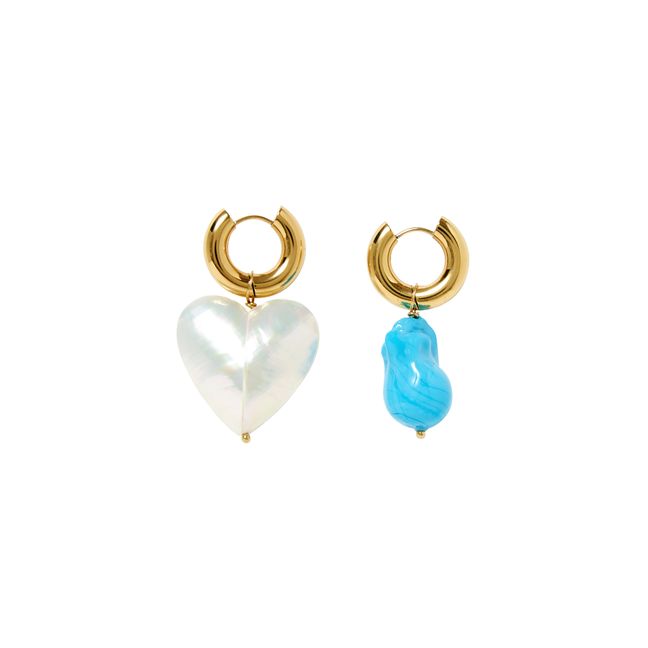 Mismatching Pearl and Heart Earrings Azul Turquesa