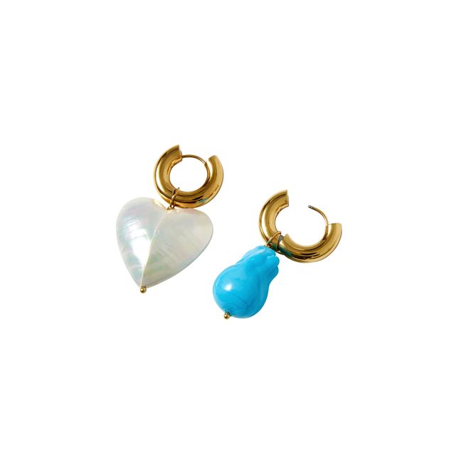 Boucles d'Oreilles Dépareillées Perle et Cœur Bleu turquoise