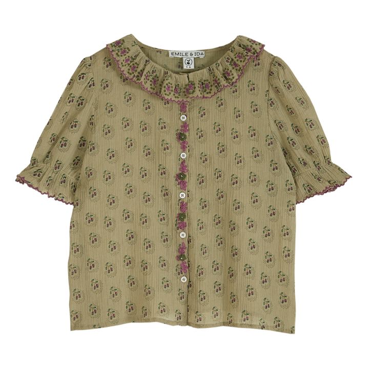 Floral Frill Collar Blouse | Green water- Product image n°0