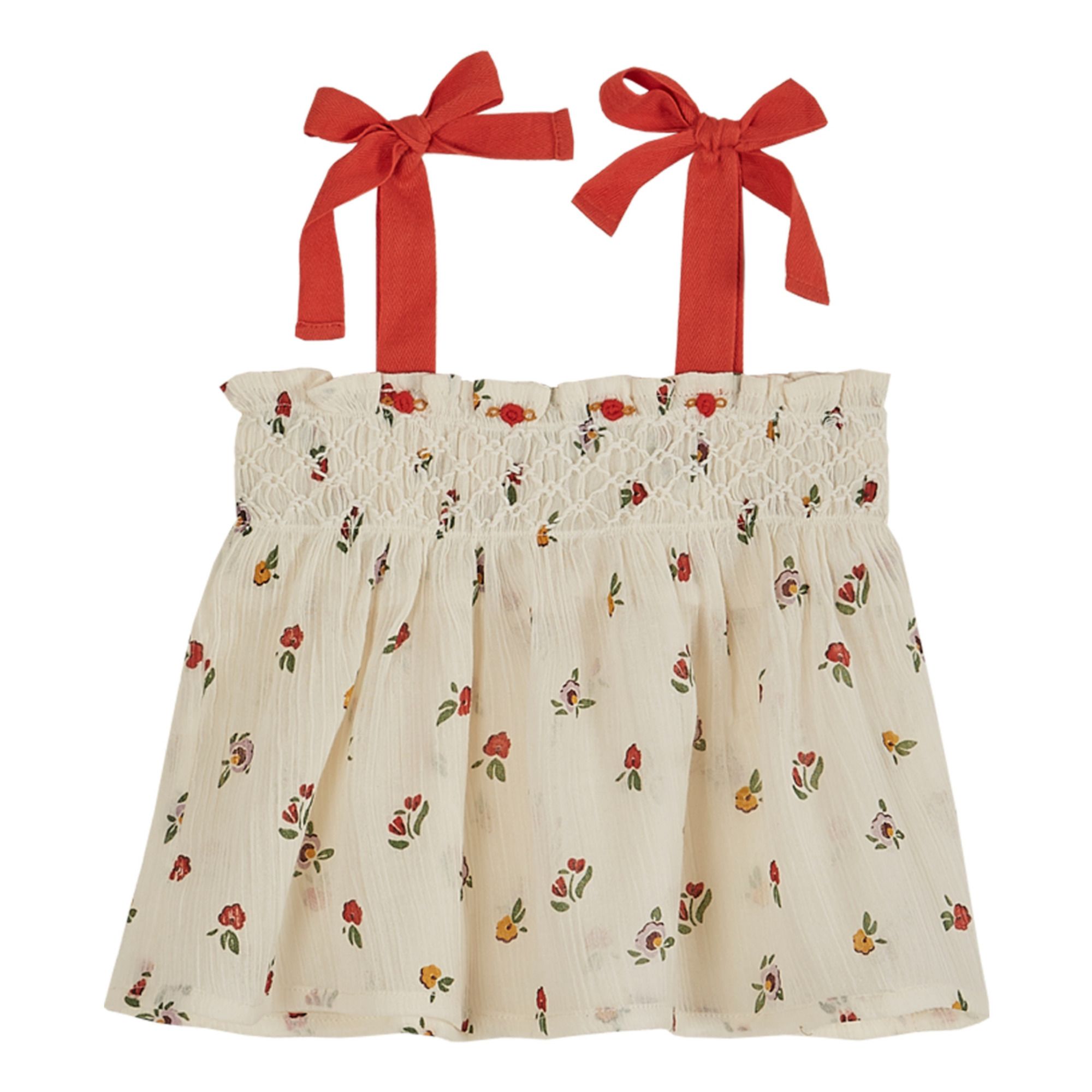 Emile et Ida - Top à Bretelles Fleuri - Fille - Ecru