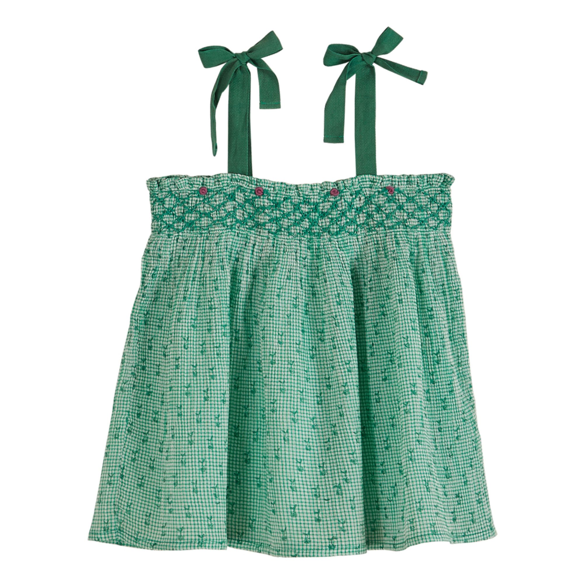 Emile et Ida - Top à Bretelles Smocké Vichy - Fille - Vert