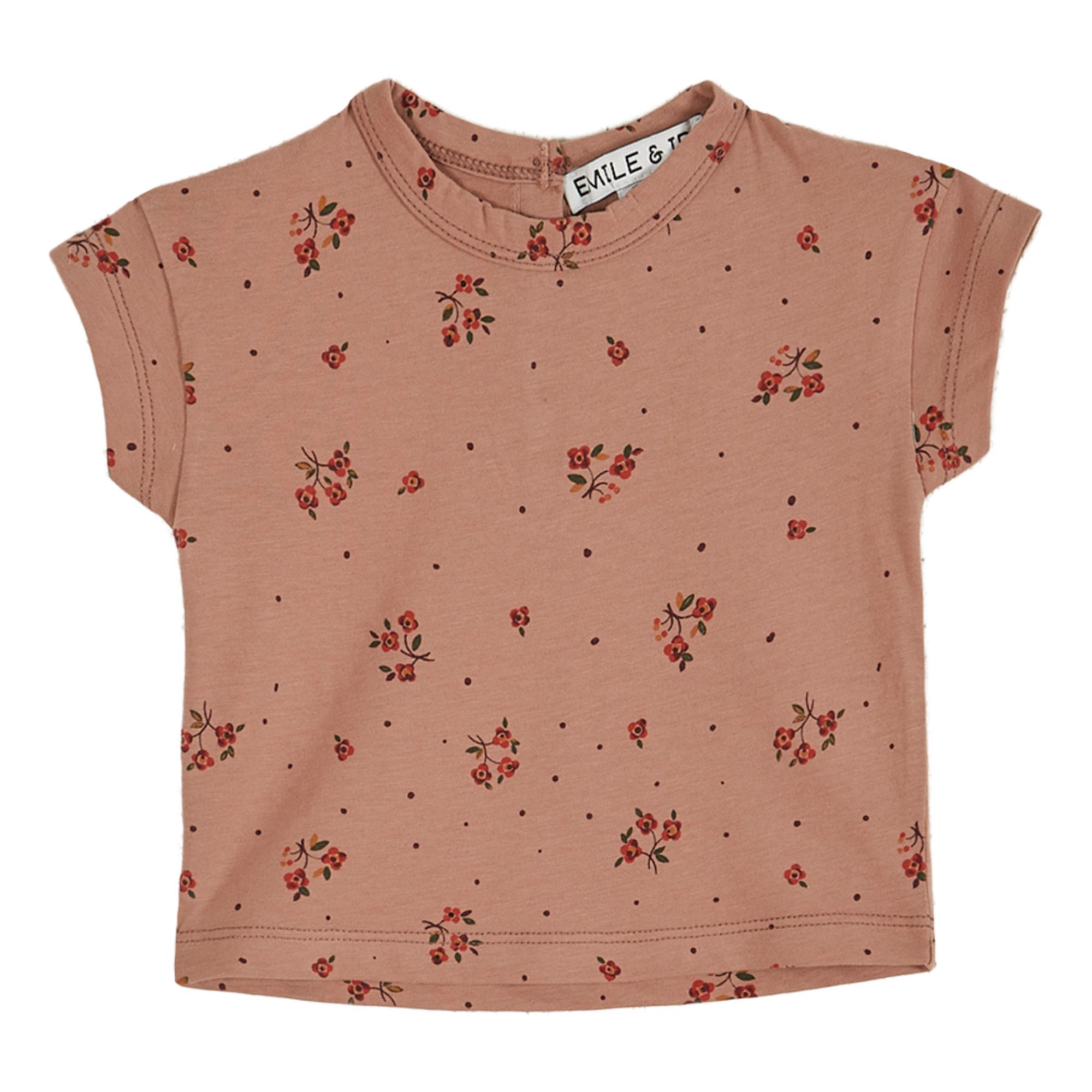 Emile et Ida - T-Shirt Coton Bio Fleuri - Fille - Vieux Rose