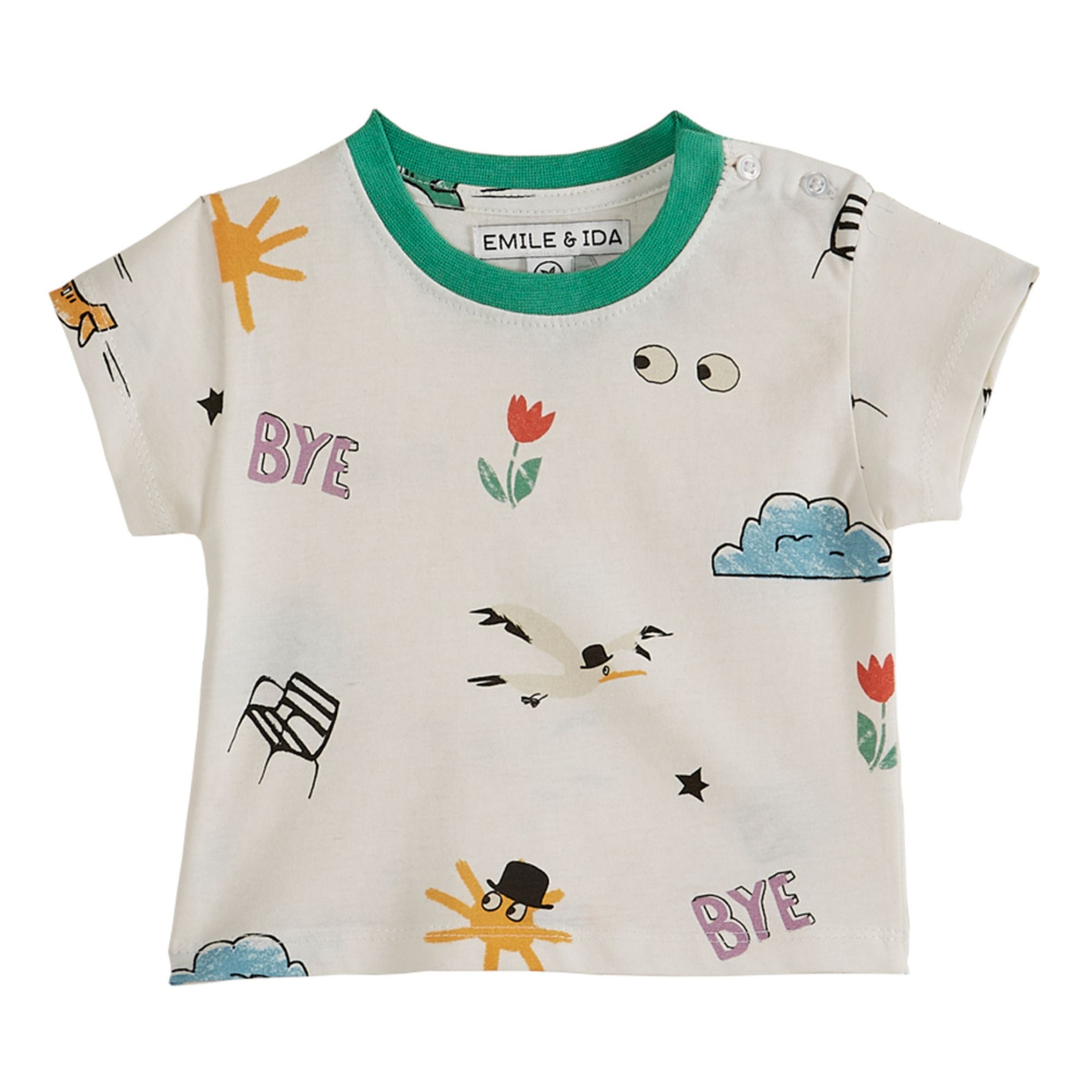 Emile et Ida - T-Shirt Coton Bio Météo - Garçon - Ecru