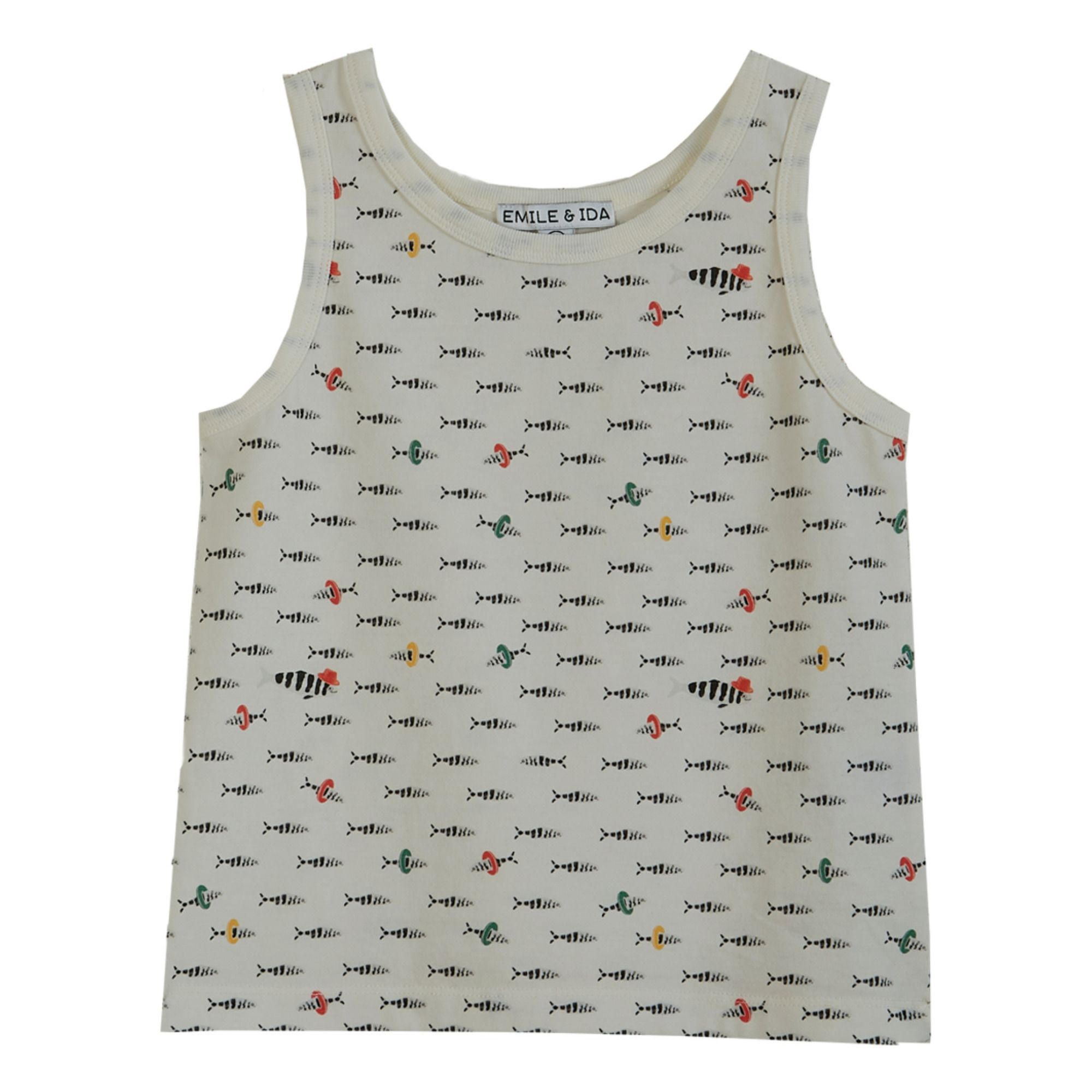 Emile et Ida - Débardeur Coton Bio Poissons - Fille - Ecru