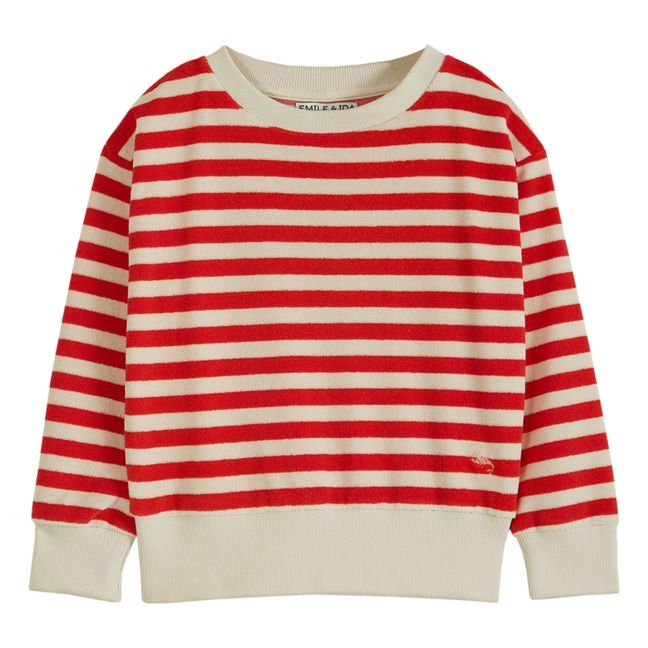 Striped Terry Cloth Sweatshirt Red