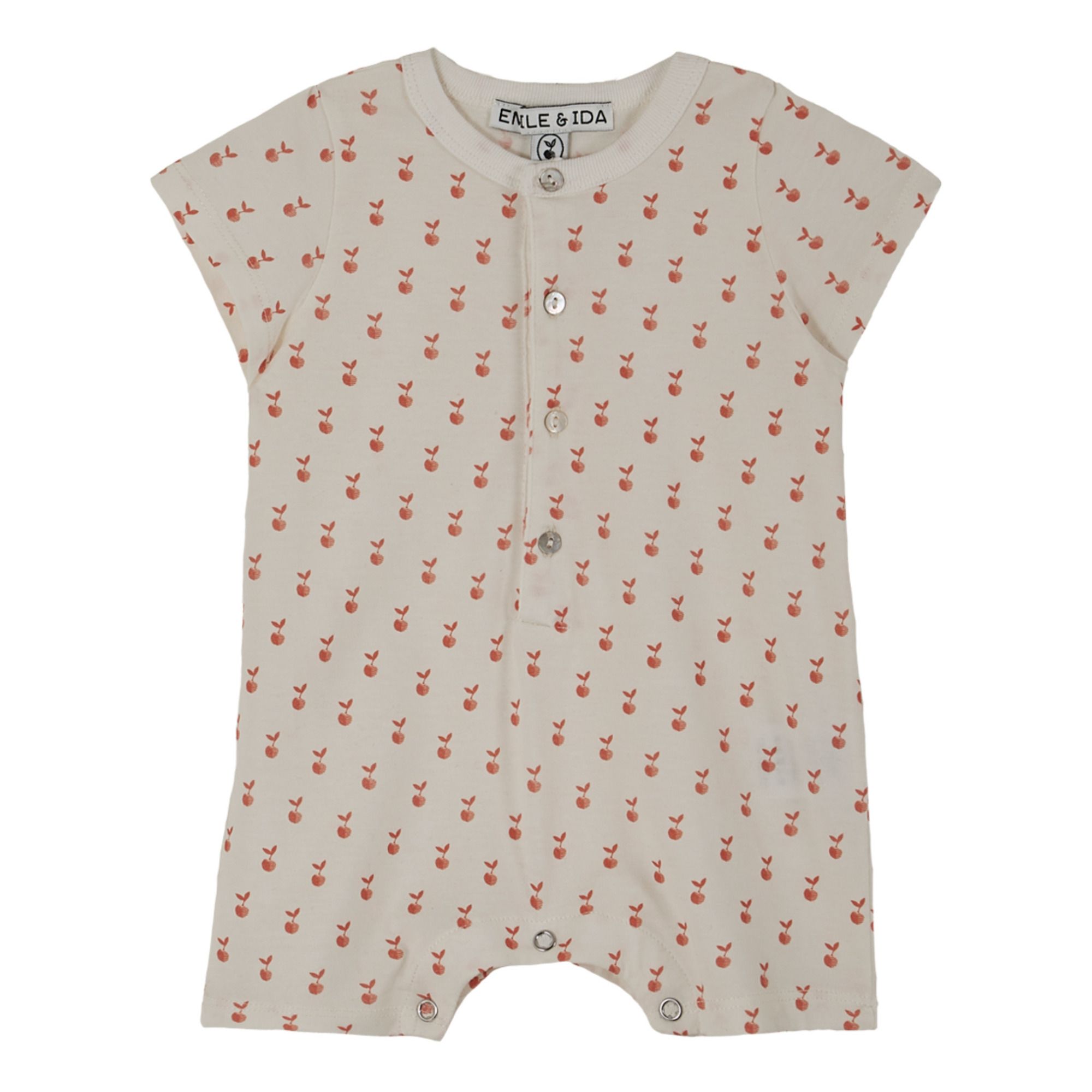 Emile et Ida - Combishort Coton Bio Pommes - Fille - Ecru