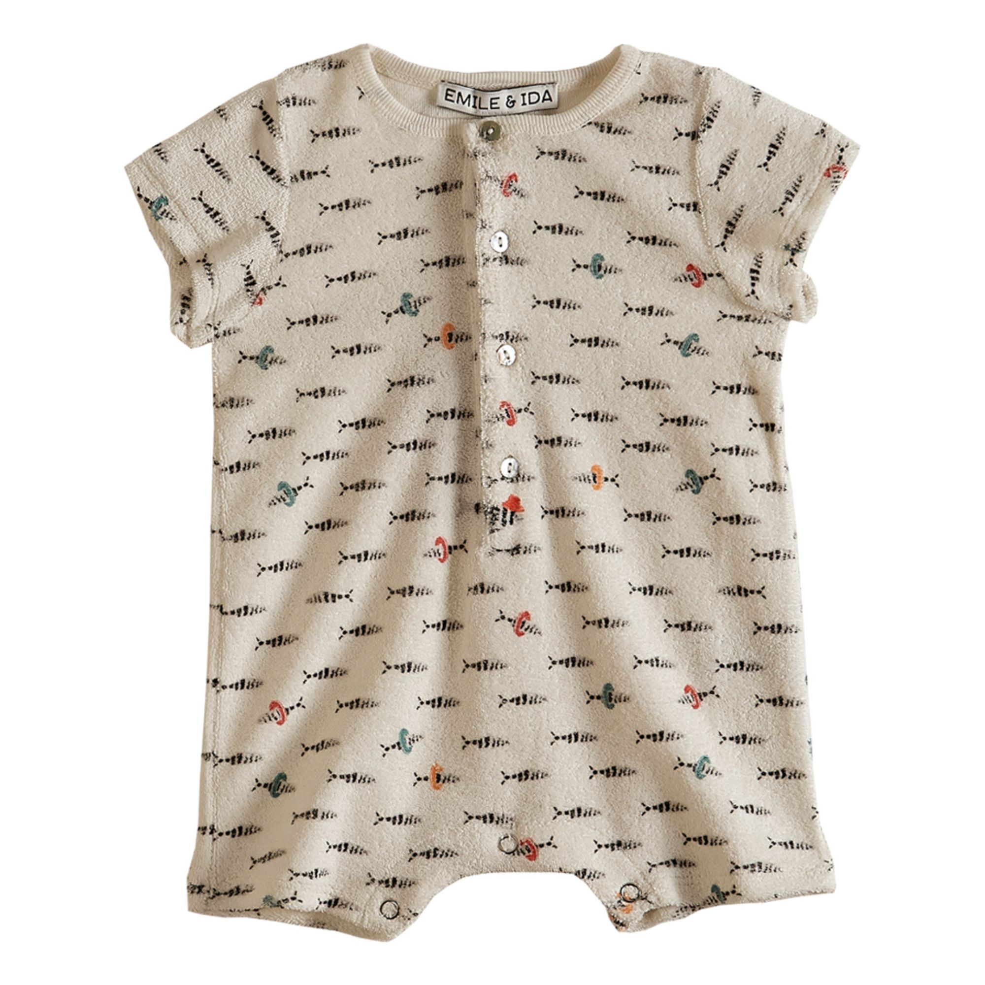 Emile et Ida - Combishort Eponge Poissons - Fille - Ecru