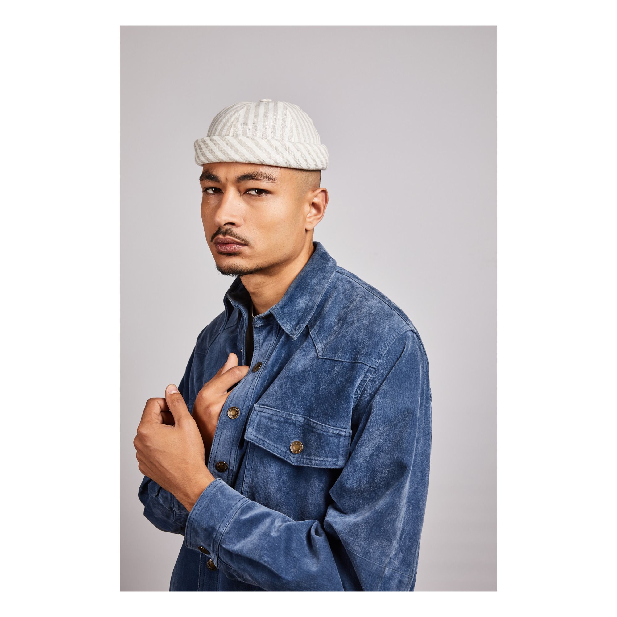 Miki Striped Linen Docker Hat  Beige- Product image n°1