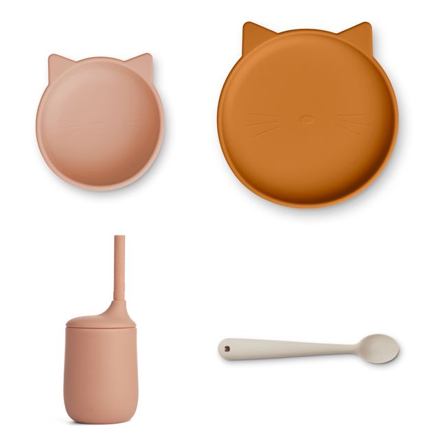Catchy Cat Tableware Set - 4 pieces Pink
