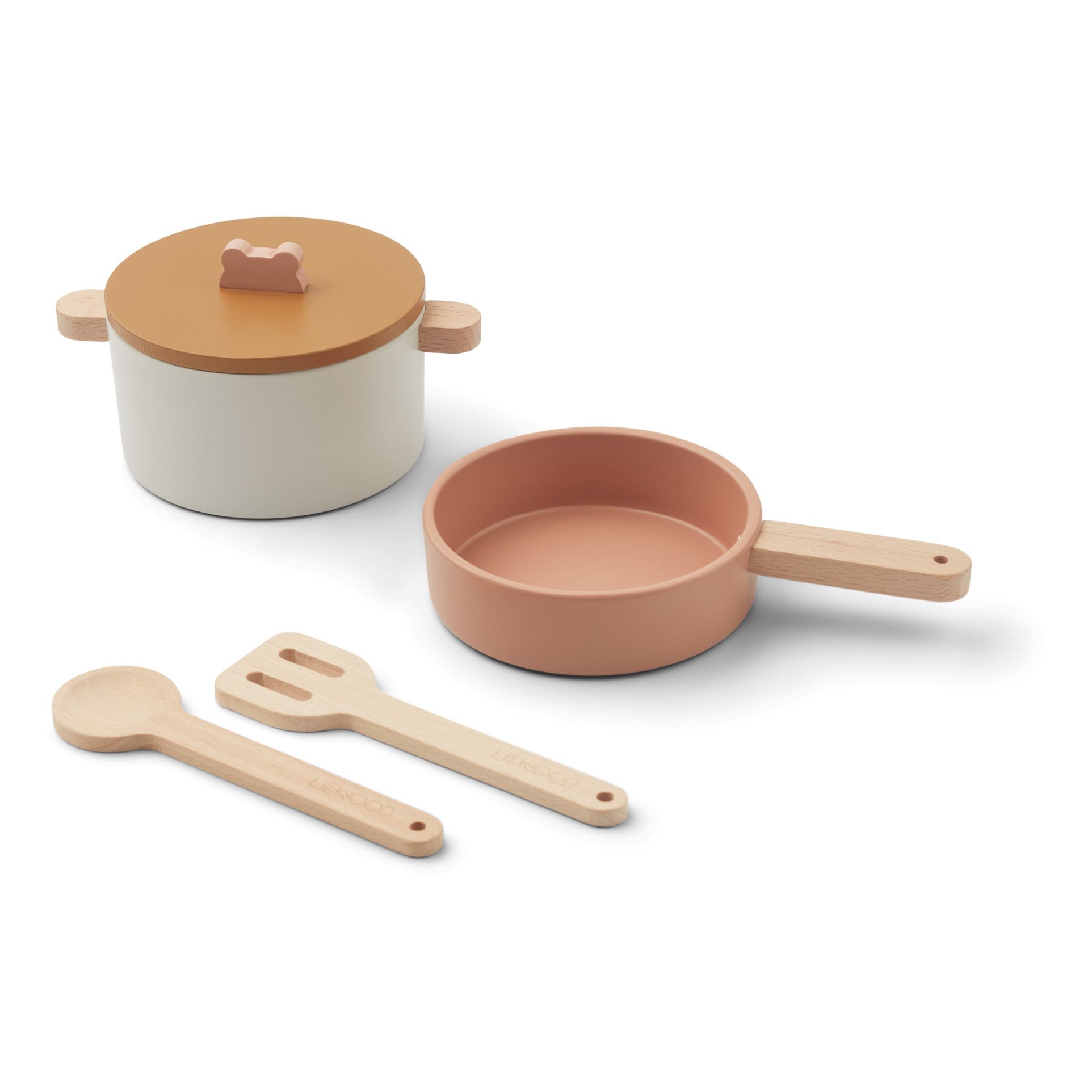 pink wooden pan set