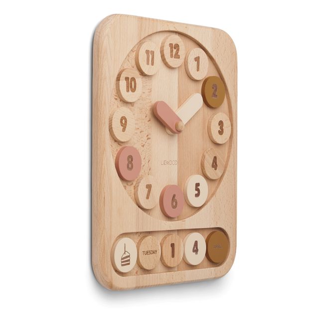 Horloge éducative Yelena en bois | Rose