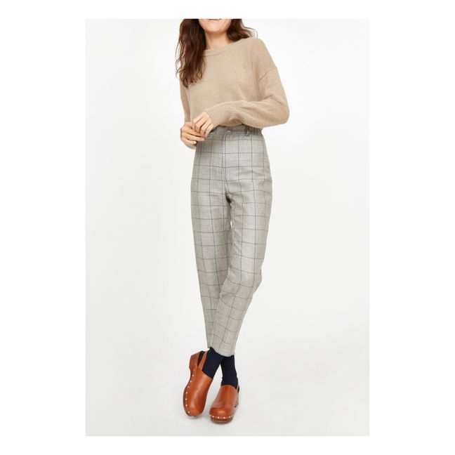 Bloom Checked Wool and Linen Trousers Grey