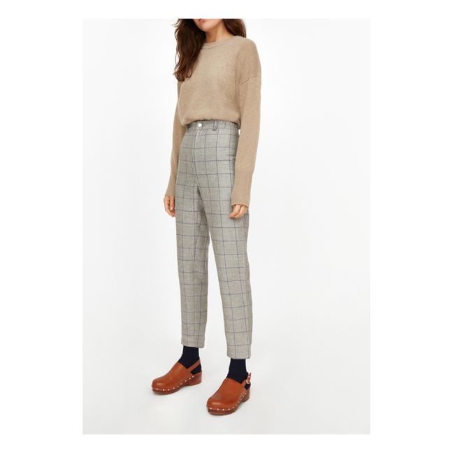 Bloom Checked Wool and Linen Trousers Grau