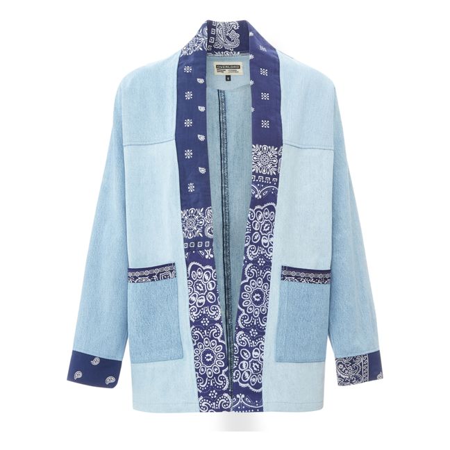Kimono Nogari aus Denim mit Bandana-Muster Blau
