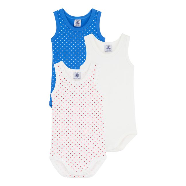 Organic Cotton Sleeveless Star Baby Bodysuits - Set of 3 Blanco