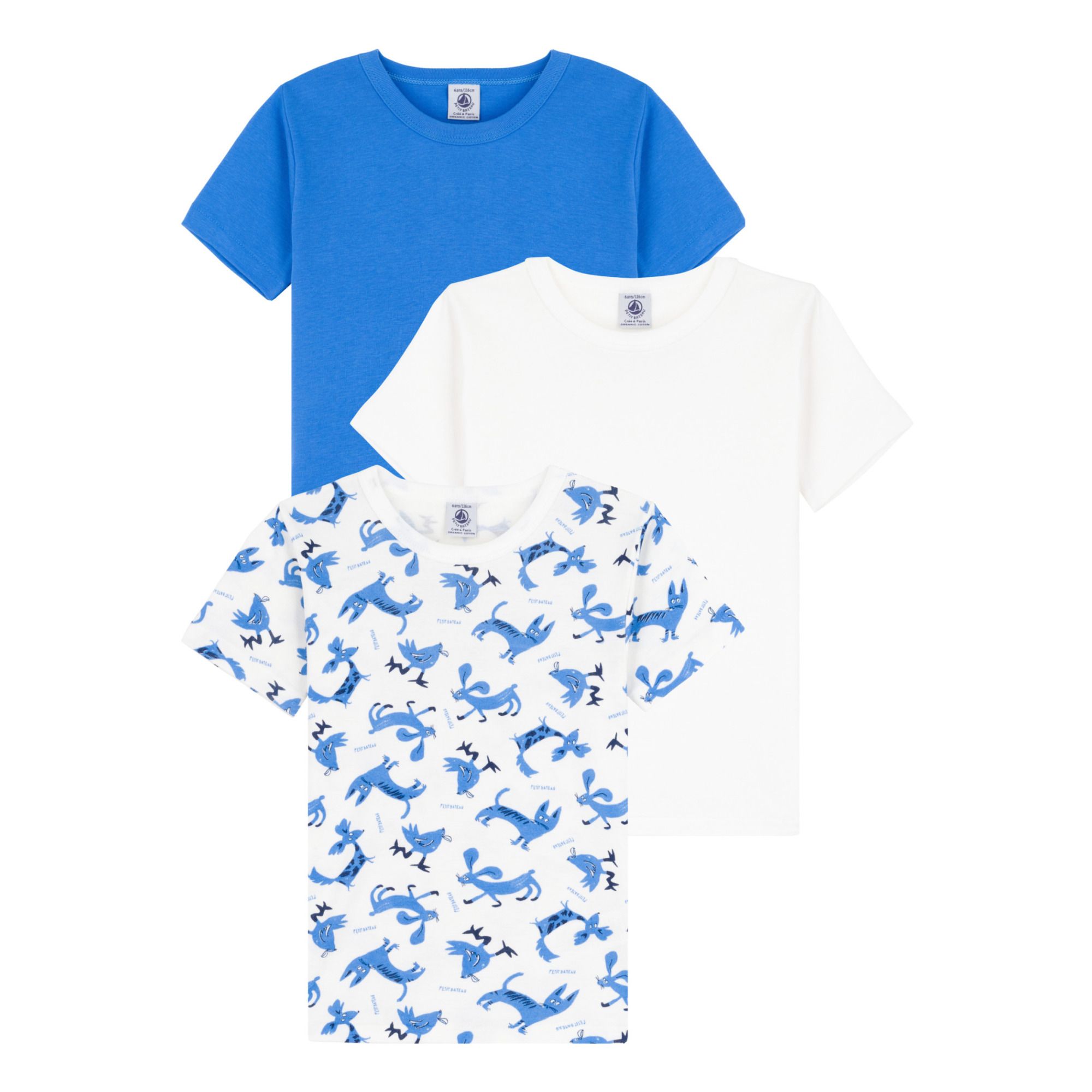 Petit Bateau - Lot 3 T-shirts Mini Biz Coton Bio - Garçon - Bleu