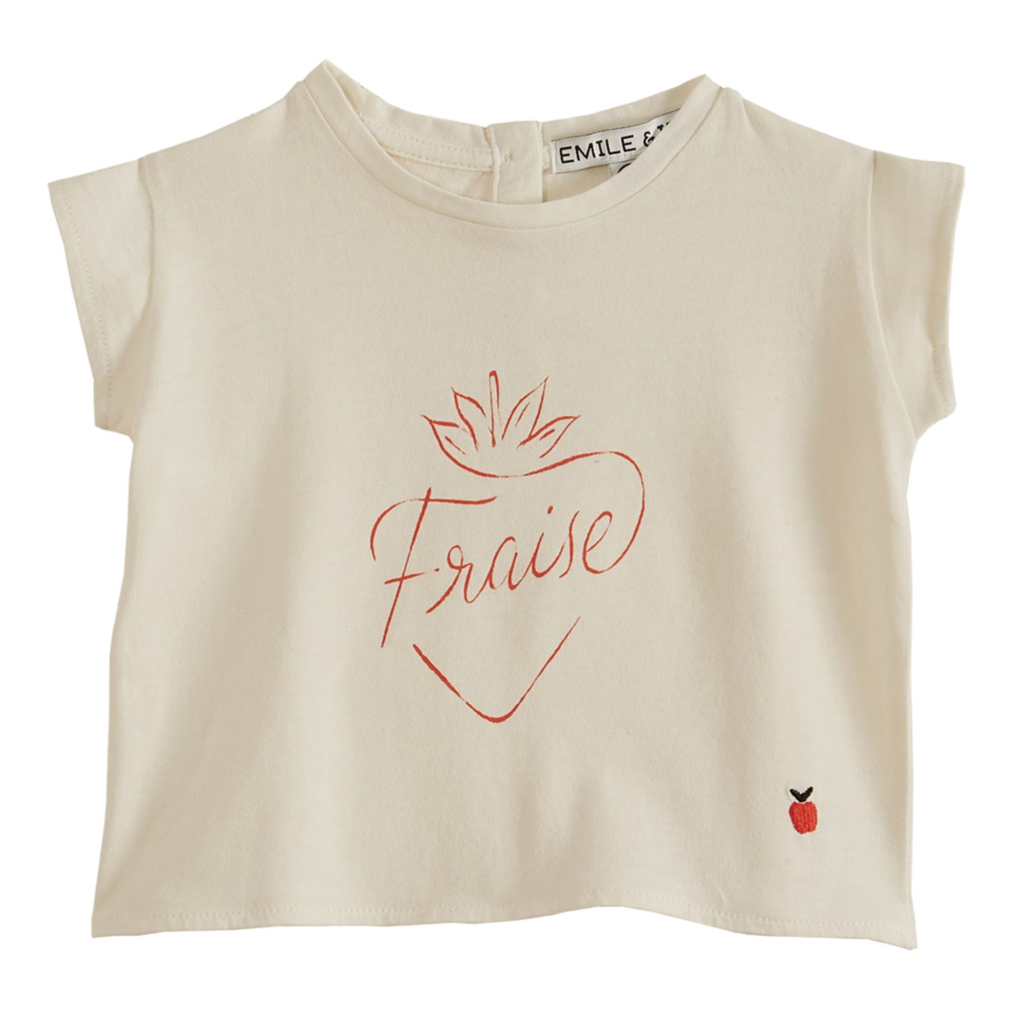 Emile et Ida - T-Shirt Coton Bio Fraise - Fille - Ecru