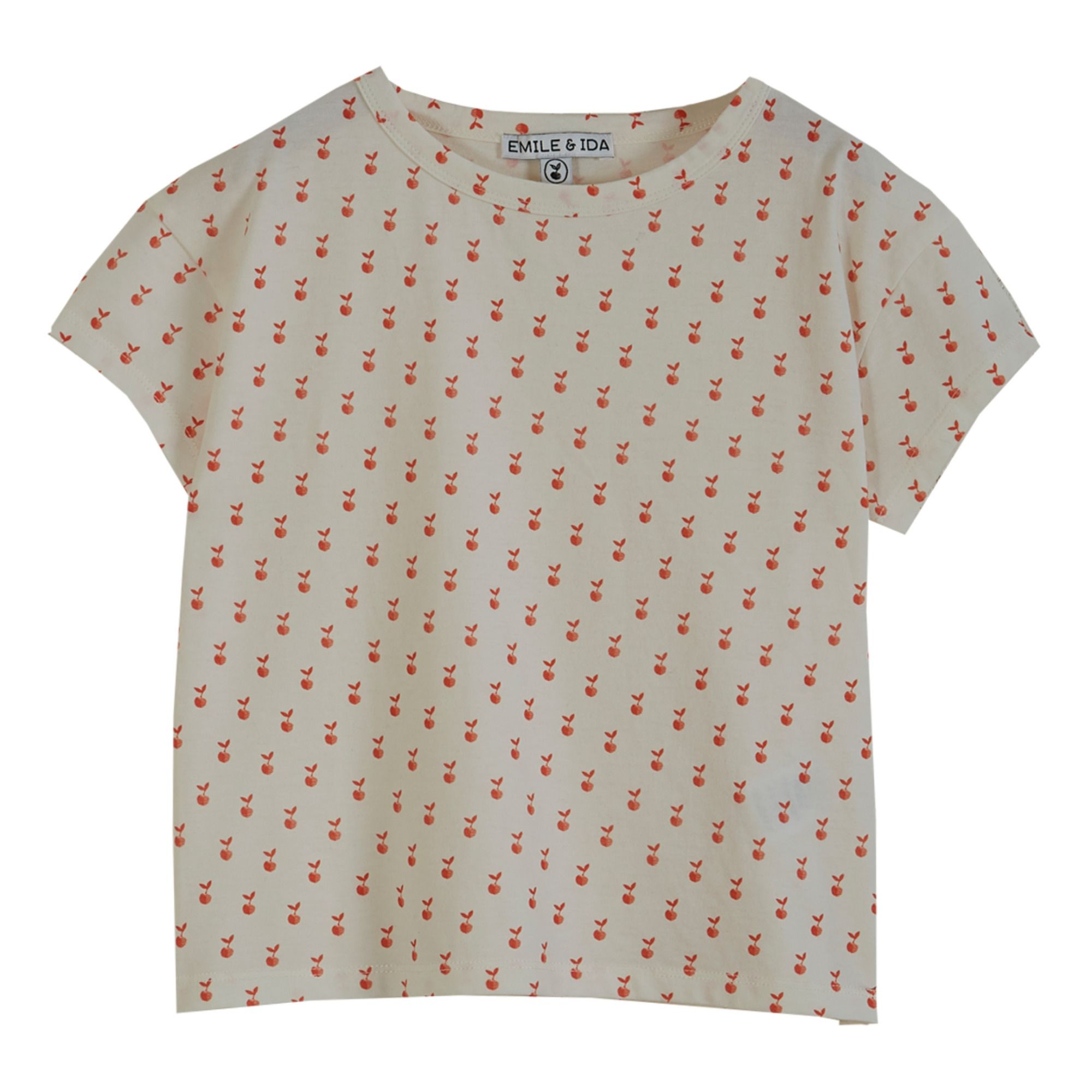 Emile et Ida - T-Shirt Coton Bio Pommes - Fille - Ecru