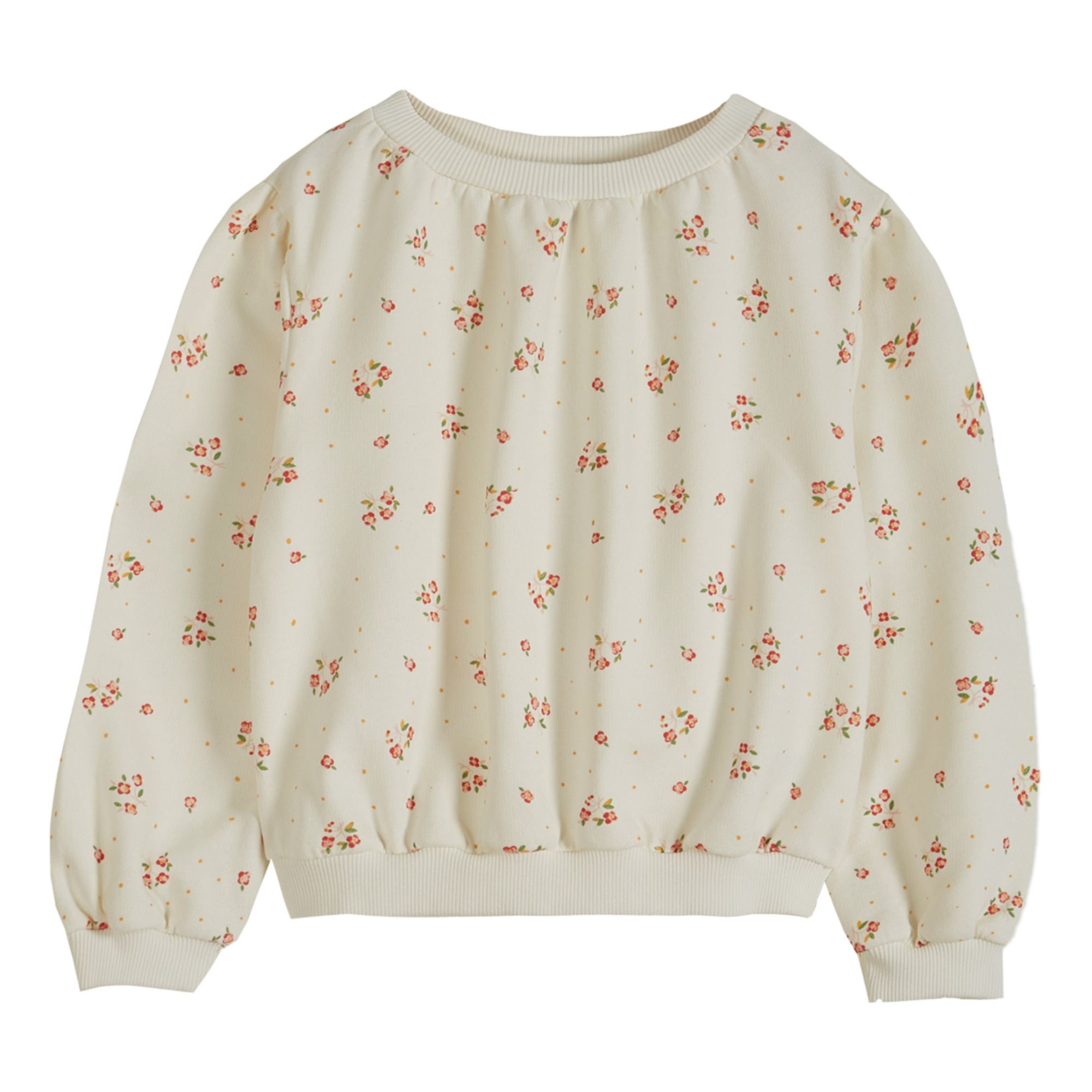 Emile et Ida - Sweat Coton Bio Fleuri - Fille - Ecru