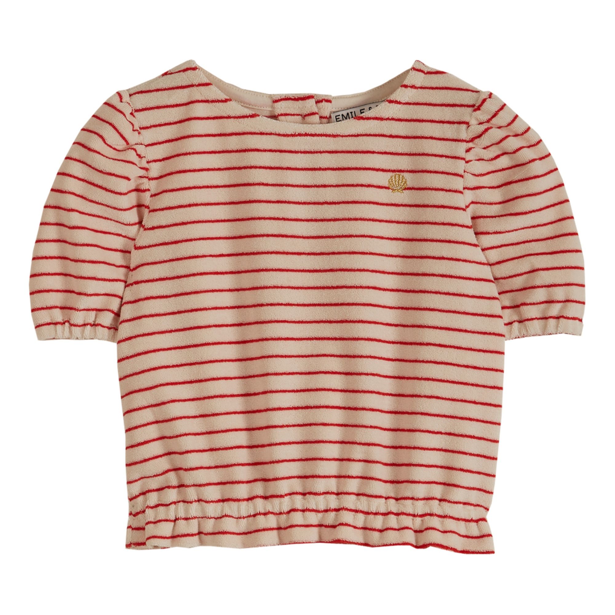 Emile et Ida - T-Shirt Eponge Rayé - Fille - Rouge