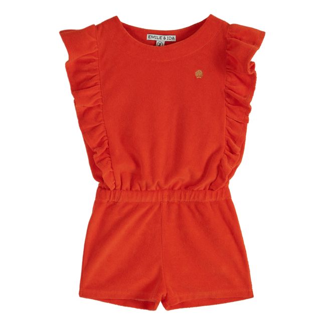 Terry Cloth Frill Playsuit Red