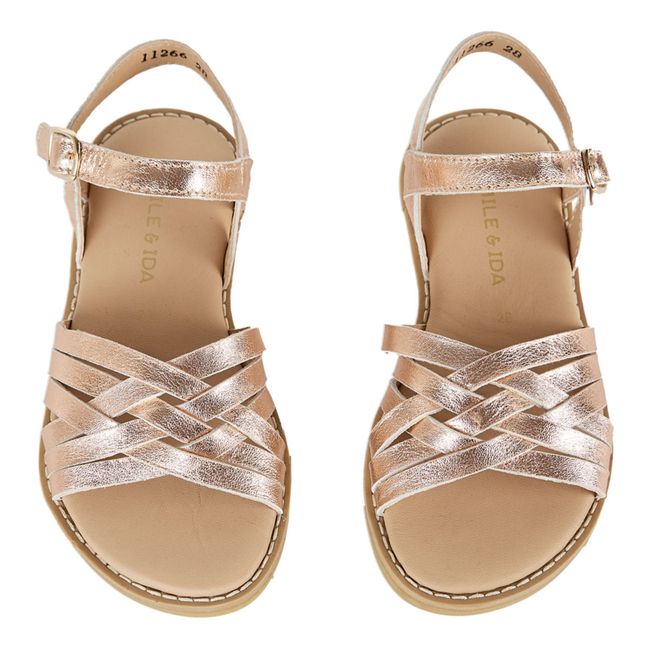 Braided Leather Sandals Pink Gold